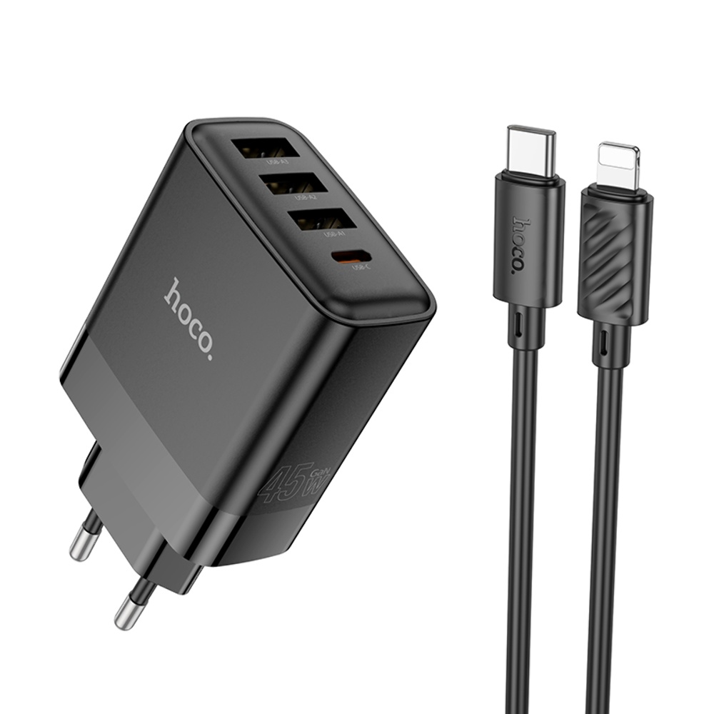 Сетевое зарядное устройство Hoco C127A 3 USB/ Type-C PD45W черное ...